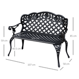 Outsunny Cast Aluminium Garden Bench – Antique-Style Outdoor Seat with Floral Scroll Back, Black
