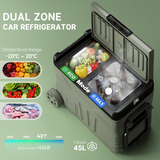 Outsunny 45L Camping Fridge Freezer with Dual Zones, DC & AC Power and LED Panel – Car Fridge, Green