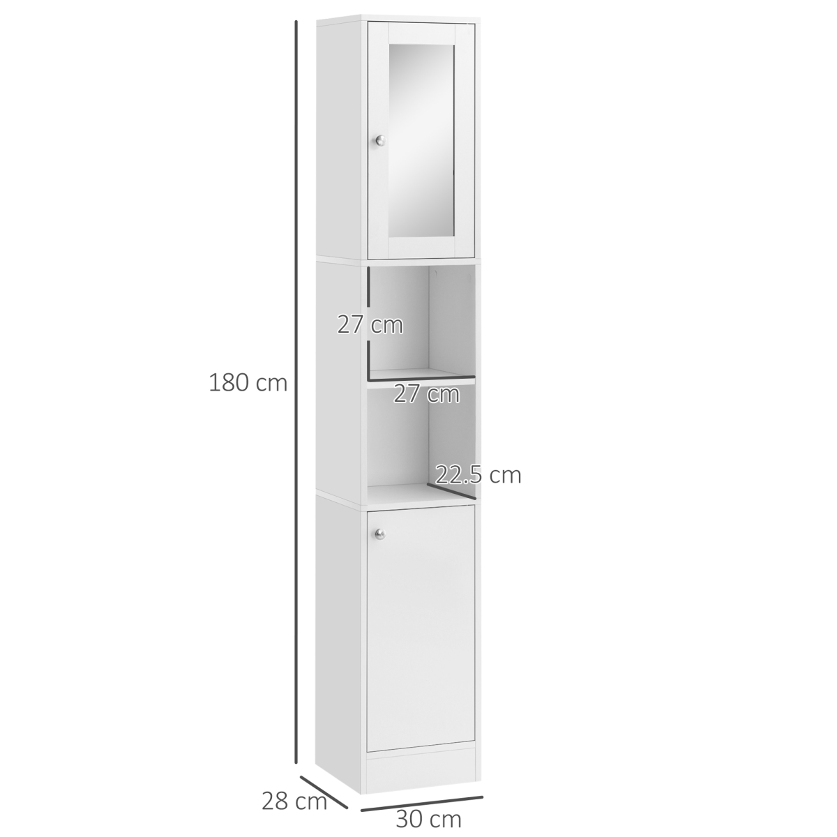 kleankin Tall Bathroom Tallboy Cabinet with Mirror & Shelves – Space-Saving Corner Storage