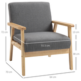 HOMCOM Linen Upholstered Accent Armchair with Solid Pine Wood Frame and Thick Cushions – Grey/Oak