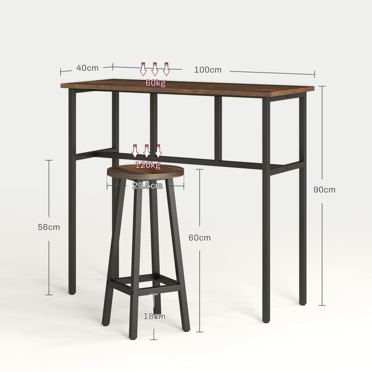 HOMCOM 6-Piece Industrial Bar Table Set with 2 Tables & 4 Stools – Footrests, Brown