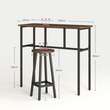 HOMCOM 6-Piece Industrial Bar Table Set with 2 Tables & 4 Stools – Footrests, Brown