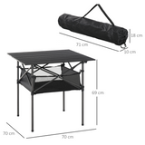 Aluminium Roll-Top Folding Camping Table with Mesh Storage Bag – Portable Picnic Table, Black