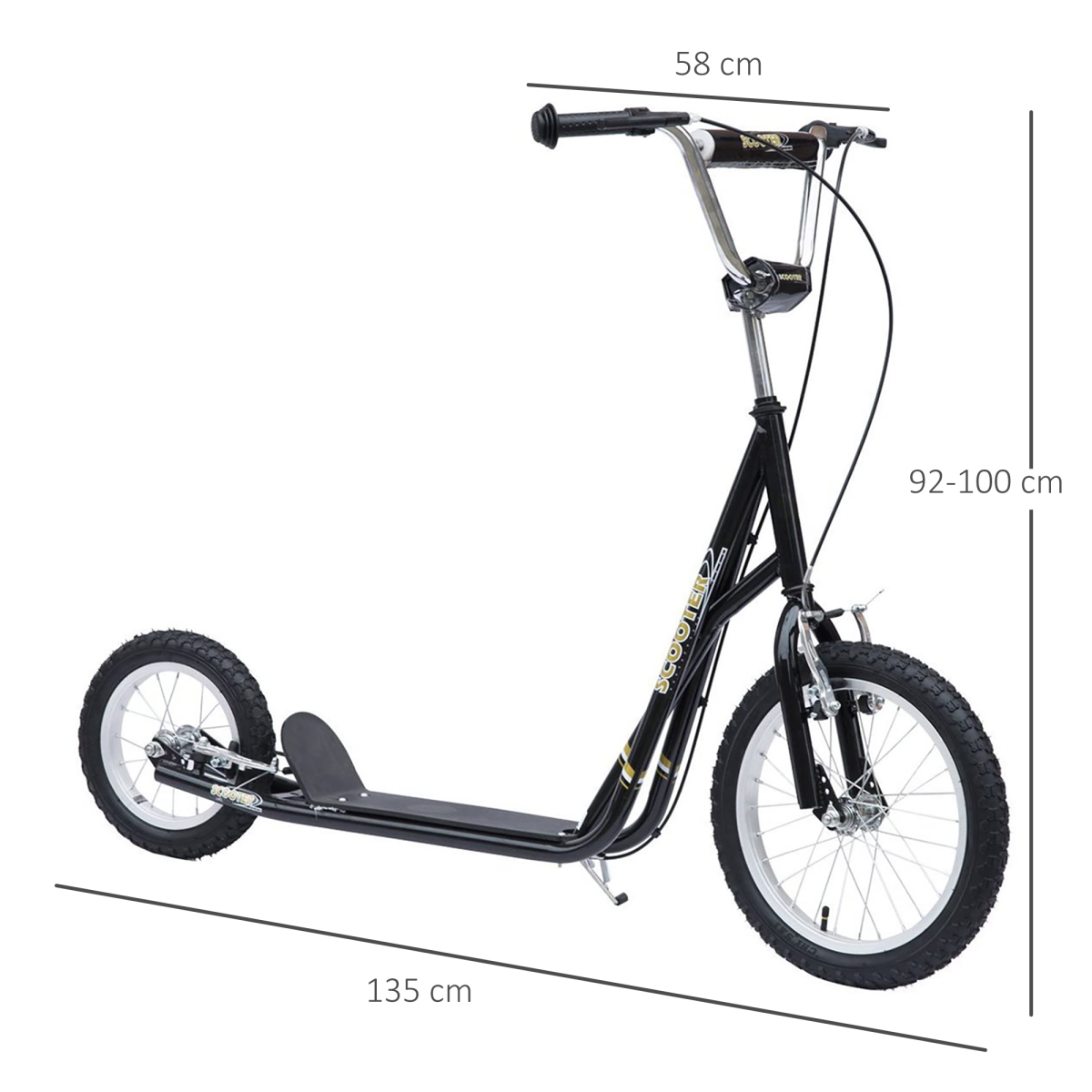 HOMCOM Teen Scooter with Adjustable Height, Dual Brakes, Big Rubber Wheels & Kickstand – Ages 5+