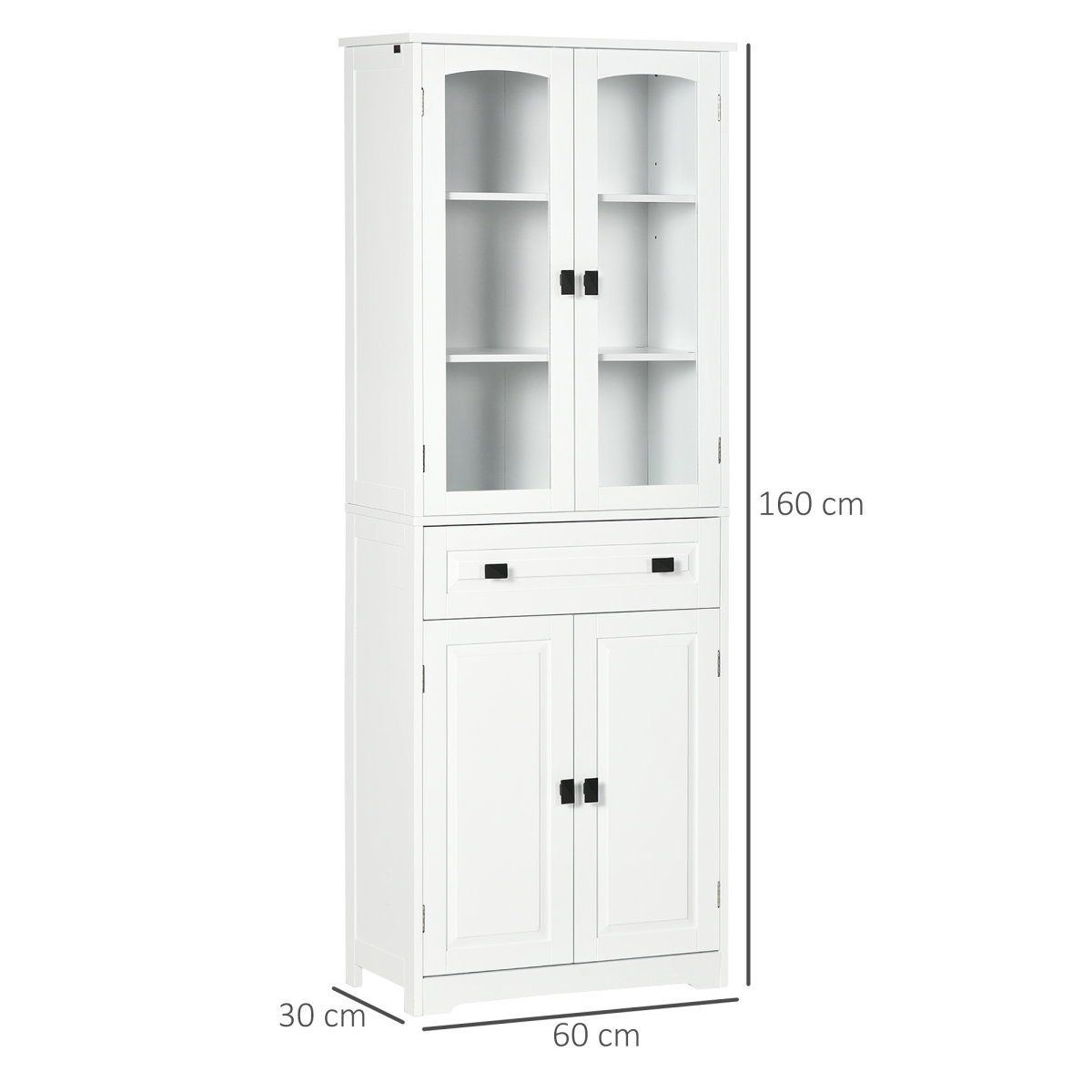 HOMCOM 160cm Kitchen Cupboard Storage Cabinet with Glass Door, Drawer & Adjustable Shelves – Pantry Unit