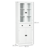 HOMCOM 160cm Kitchen Cupboard Storage Cabinet with Glass Door, Drawer & Adjustable Shelves – Pantry Unit