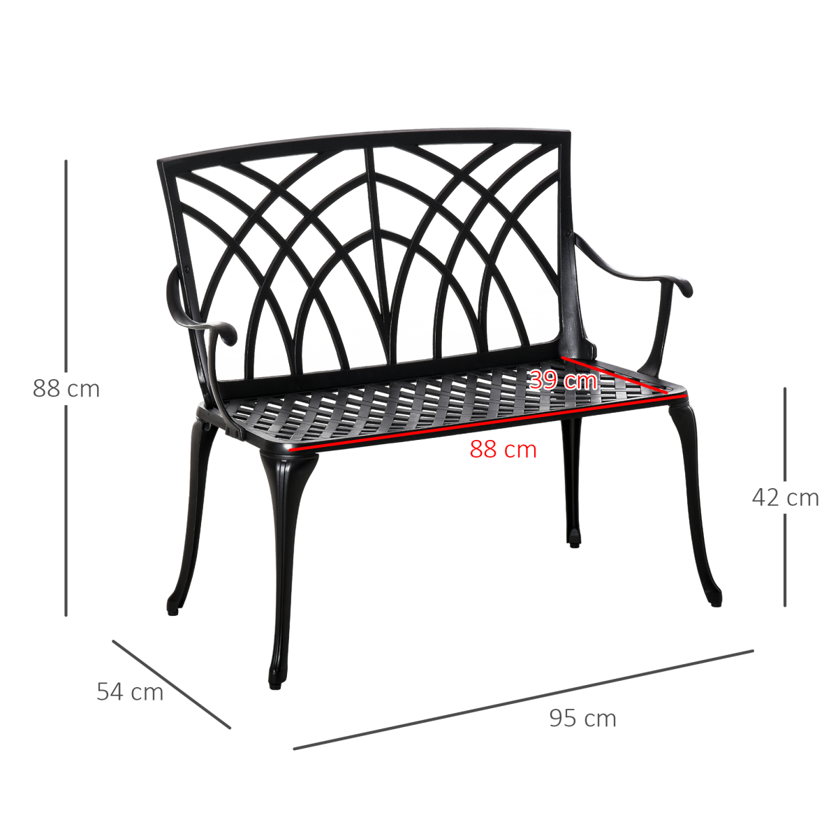 Outsunny 2-Seater Cast Aluminium Garden Bench with High Back & Armrests – Outdoor Loveseat for Patio & Balcony