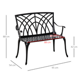 Outsunny 2-Seater Cast Aluminium Garden Bench with High Back & Armrests – Outdoor Loveseat for Patio & Balcony