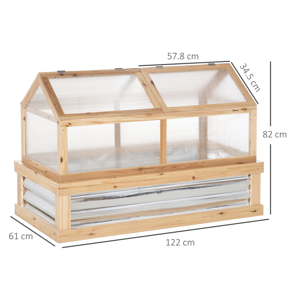Outsunny Raised Garden Bed with Greenhouse Top, Polycarbonate Panels & Openable Roof – 122 x 61 x 81.7cm