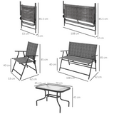 Outsunny Patio Furniture Set with Two Foldable Armchairs, Loveseat and Glass Table – Garden Set, Dark Grey