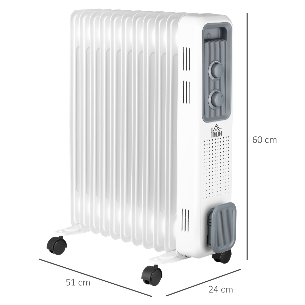 HOMCOM 2720W 11 Fin Oil Filled Radiator with 3 Heat Settings & Safety Cut-Off – Silent Portable Heater