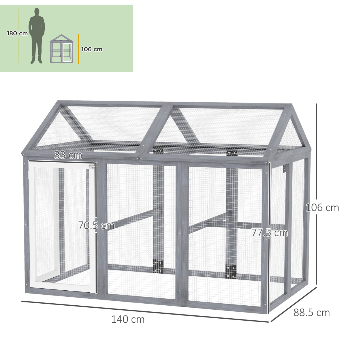PawHut Wooden Chicken Run with Combinable Design, Lockable Doors & Mesh Wire – Coop for 1–3 Chickens, Grey