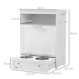 PawHut Pet Feeder Station with Two Removable Bowls & Storage Cabinet – Dog and Cat Feeding Table, White
