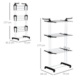 HOMCOM Foldable 3-Tier Clothes Drying Rack with Wheels and Brakes – Steel Garment Airer, Black
