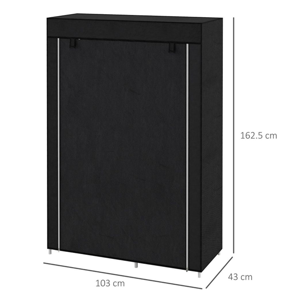 Chester Fabric Wardrobe with Hanging Rail, 6 Shelves and Roll-Up Door – Steel Frame Clothes Storage, Black