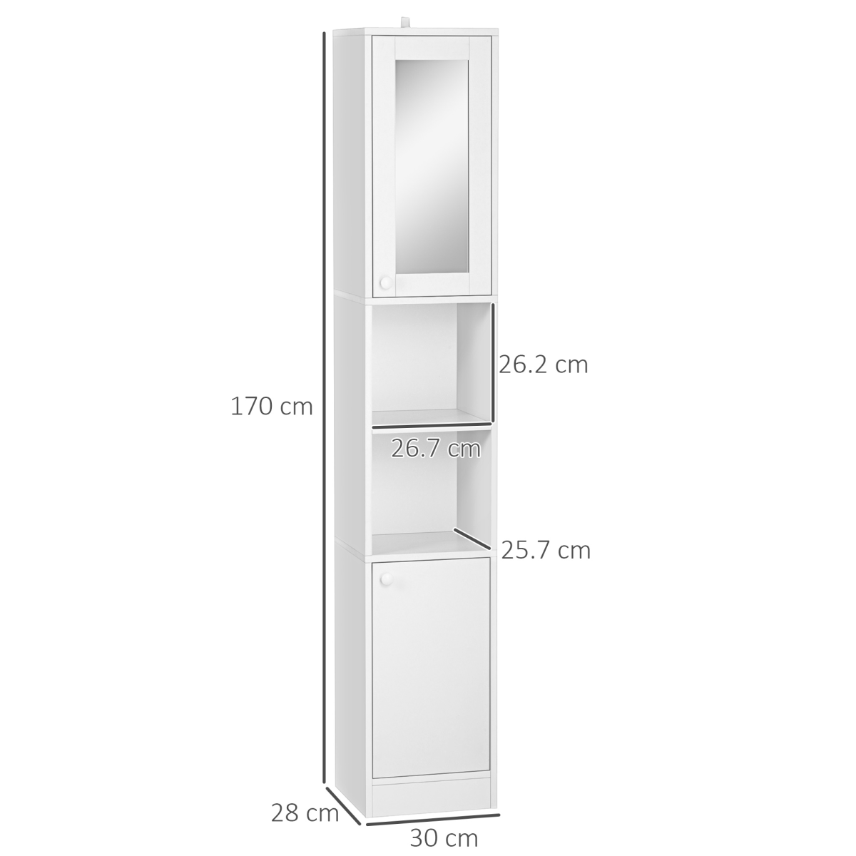 kleankin Tall Narrow Bathroom Storage Cabinet with Mirrored Door and Adjustable Shelves – Freestanding Tallboy