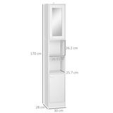 kleankin Tall Narrow Bathroom Storage Cabinet with Mirrored Door and Adjustable Shelves – Freestanding Tallboy