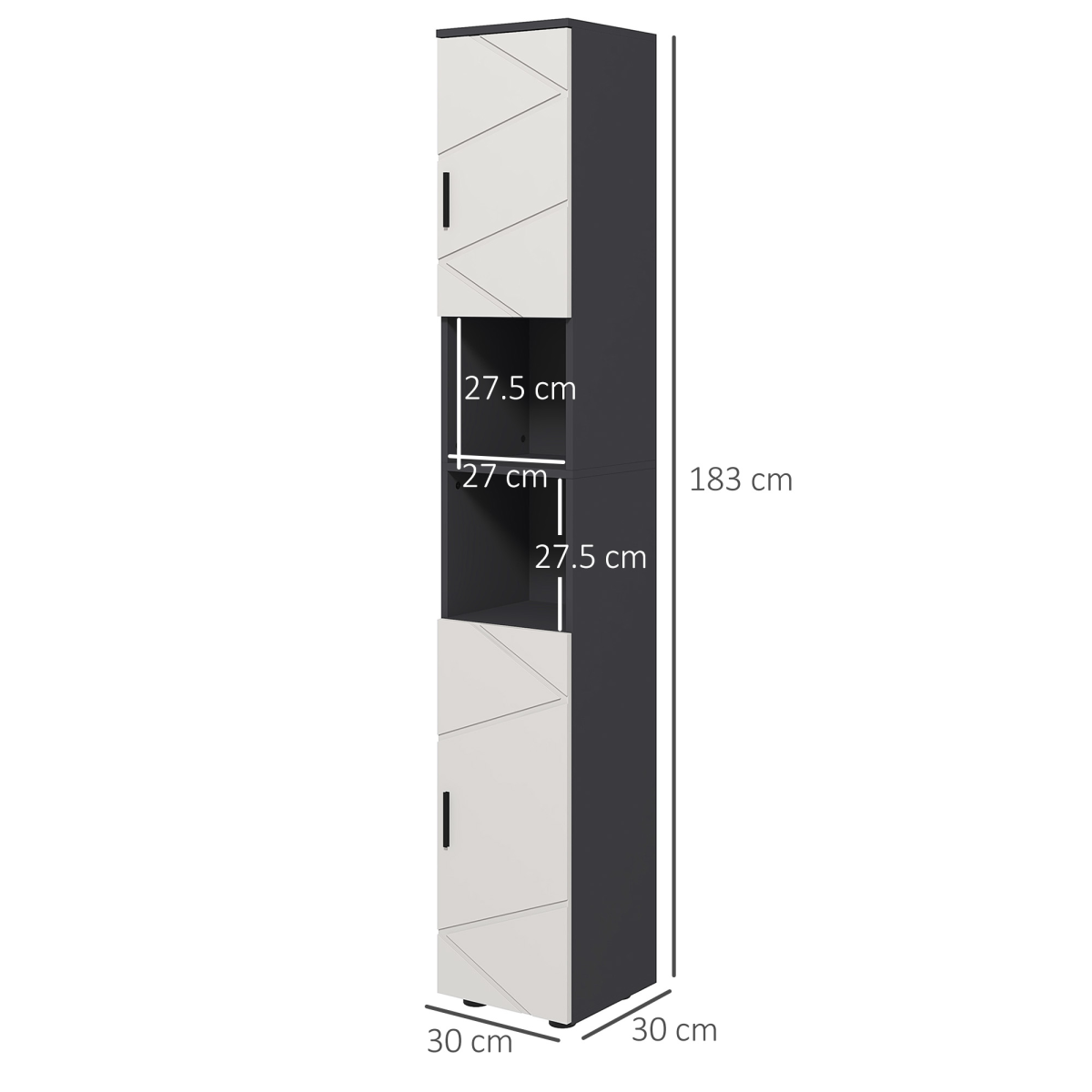 kleankin Tall Slim Bathroom Cabinet with Soft Close Doors – Geometric Panel Storage Unit
