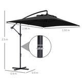 Outsunny 3m Cantilever Parasol with Crank Handle, Cross Base and 6 Ribs – Off-Centre Garden Umbrella, Black