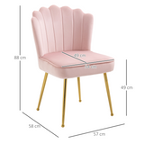 HOMCOM Velvet-Feel Shell Accent Chair with Scalloped Back & Metal Legs – Bedroom Armchair, Pink