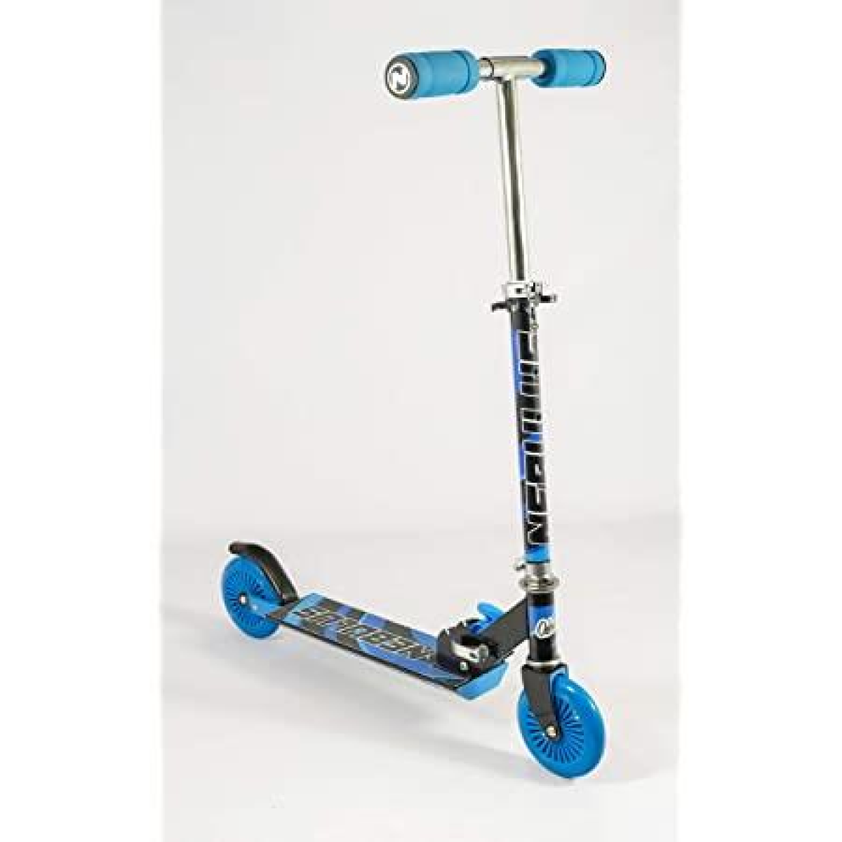 Ozbozz Folding Kids Scooter with Adjustable Handlebars & Rear Brake – Chrome Finish, Ages 5+, Blue and Black