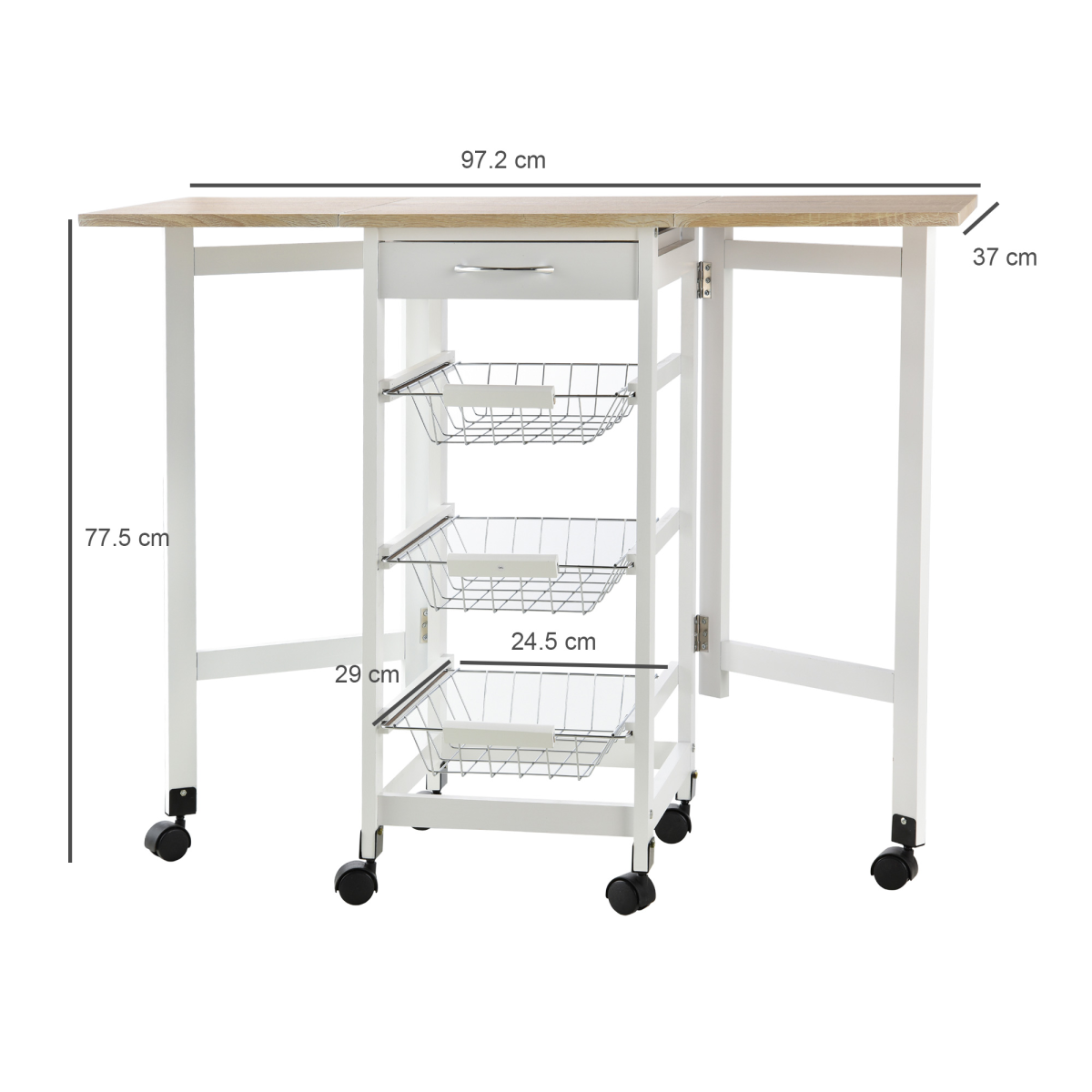 HOMCOM Extendable Drop Leaf Kitchen Island Trolley with Storage Shelves & Cabinet – White