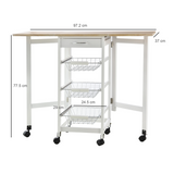 HOMCOM Extendable Drop Leaf Kitchen Island Trolley with Storage Shelves & Cabinet – White