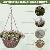 Artificial Hanging Basket with Purple Flowers & Lush Foliage – Maintenance-Free Home & Office Decor