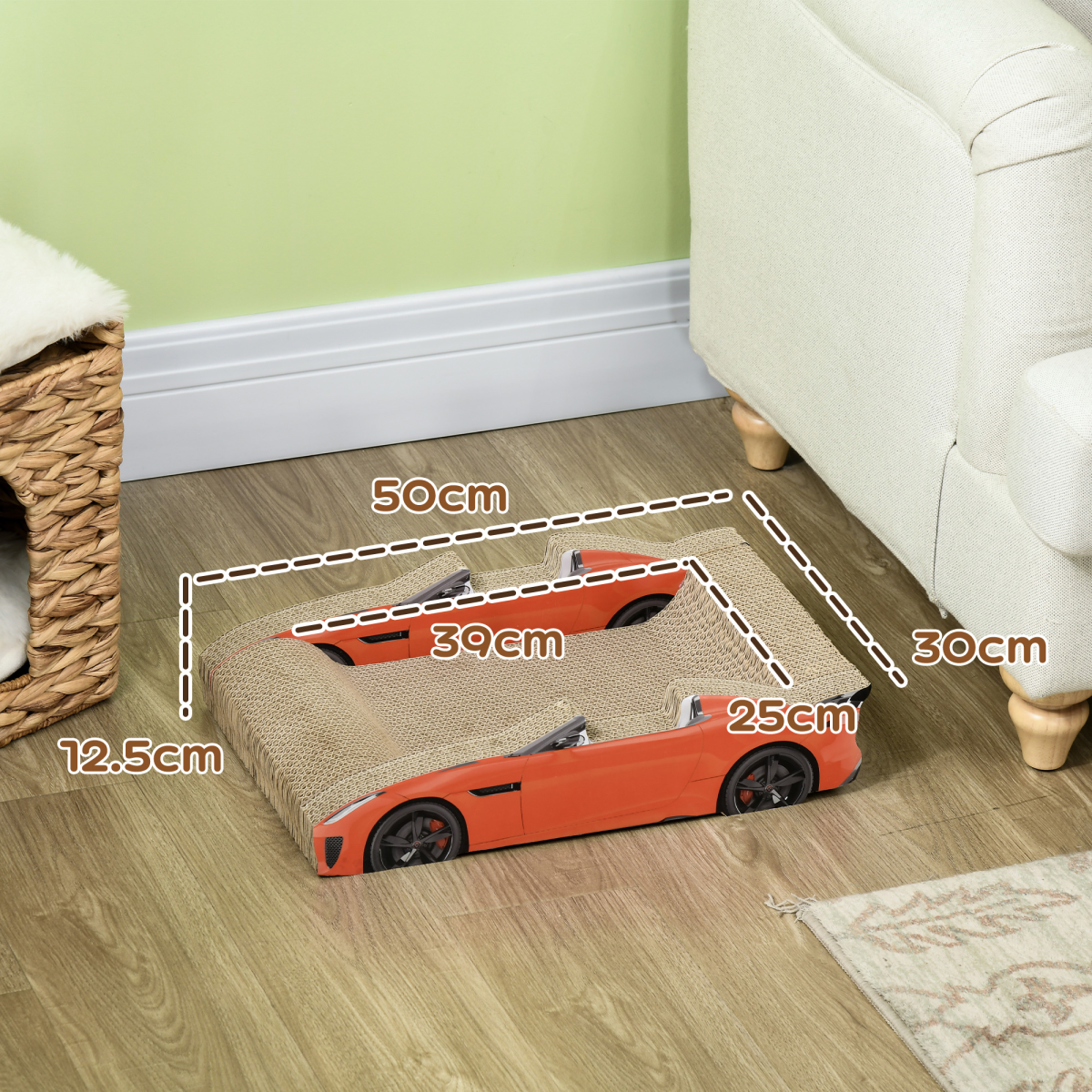 PawHut 2 in 1 Cat Scratching Board with Catnip – Car-Shaped Cat Scratcher and Bed, Corrugated Cardboard, Red