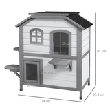 PawHut Two-Storey Wooden Kitten Condo with Openable Roof – Indoor & Outdoor Catio Enclosure, White