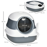 PawHut Hooded Cat Litter Tray with Lid, High Sides & Scoop – Foldable Portable Litter Box with Deodoriser