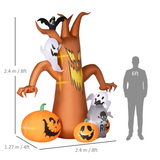 Outsunny 240cm Inflatable Halloween Ghost Tree with Pumpkins, Ghosts and Tombstone – LED Decoration, Orange