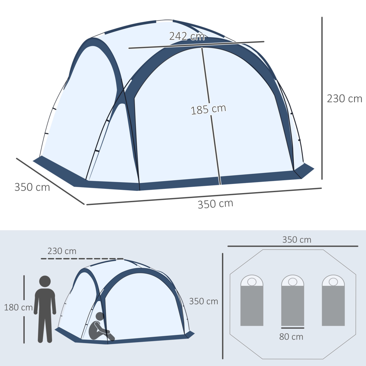 Outsunny 6–8 Person Dome Camping Tent with Zipped Mesh Doors, Lamp Hook & Carry Bag – Family Tent