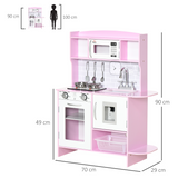 HOMCOM Kids Kitchen Play Set with Lights, Sounds, Microwave, Sink and Storage – Role Play Toy