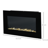 HOMCOM 1000W Wall Mounted Electric Fireplace Heater with Tempered Glass, LED Flame Effect & Remote – Black