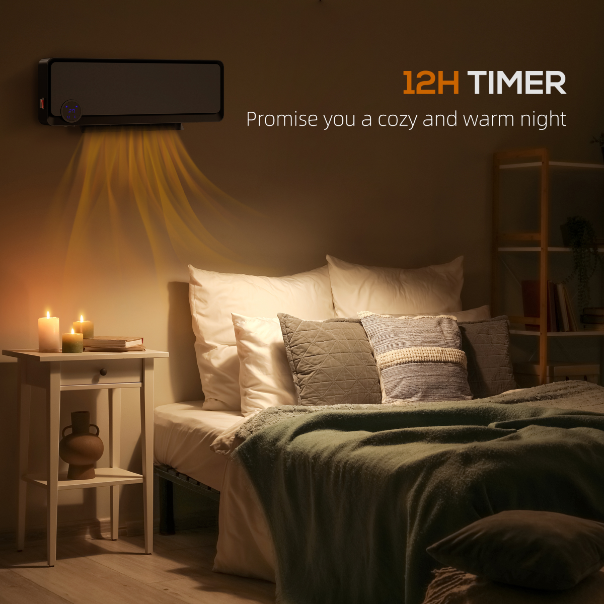 HOMCOM 1000W/2000W Wall Downflow Heater with 12-Hour Timer & Remote – 10-49°C, 30° Oscillation, Black
