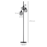 HOMCOM 170cm Industrial 3-Light Dimmable Floor Lamp – Steel Frame, Black