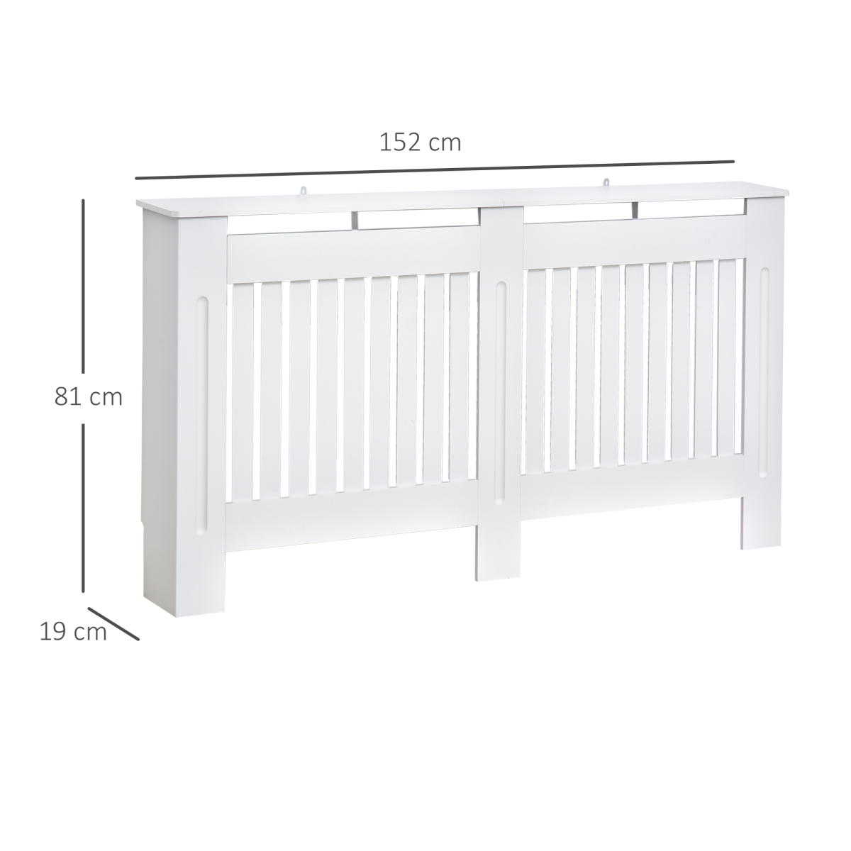 HOMCOM White Slatted MDF Radiator Cover with Lined Grill – Heat-Friendly Shelf, 152 x 19 x 81cm