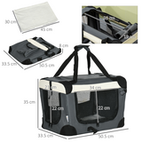 Pawhut 51cm Foldable Pet Carrier with Cushion, 3 Doors & Mesh Windows – For Mini Dogs and Cats, Grey
