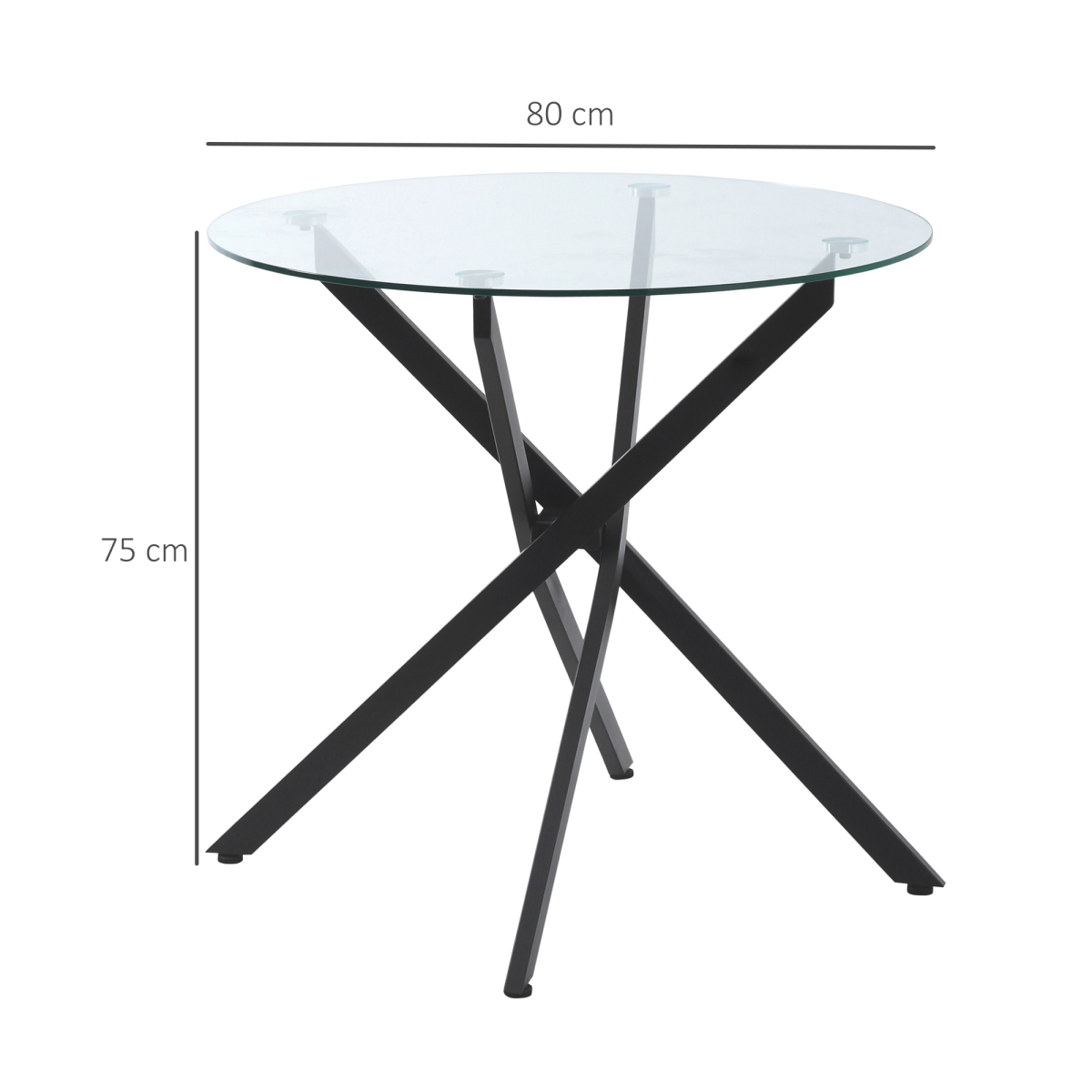 HOMCOM Round Clear Glass Side Table with Crossed Black Metal Legs – Modern Living Room and Bedroom Table