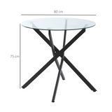 HOMCOM Round Clear Glass Side Table with Crossed Black Metal Legs – Modern Living Room and Bedroom Table