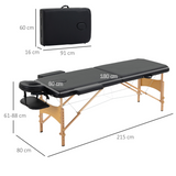 HOMCOM Portable Folding Massage Table with 2 Sections & Adjustable Height – Spa Beauty Bed, Black