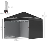 Outsunny 3x3m Pop-Up Gazebo Party Tent with 3 Sidewalls & Weight Bags, Steel Frame – Outdoor Shelter, Black