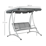 Outsunny 3 Person Steel Garden Swing Chair with Adjustable Canopy & Breathable Mesh Seat – Dark Grey