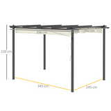 Outsunny 4x3m Aluminium Pergola Gazebo with Retractable Canopy & Ground Stakes – Garden Patio Shade, Cream White