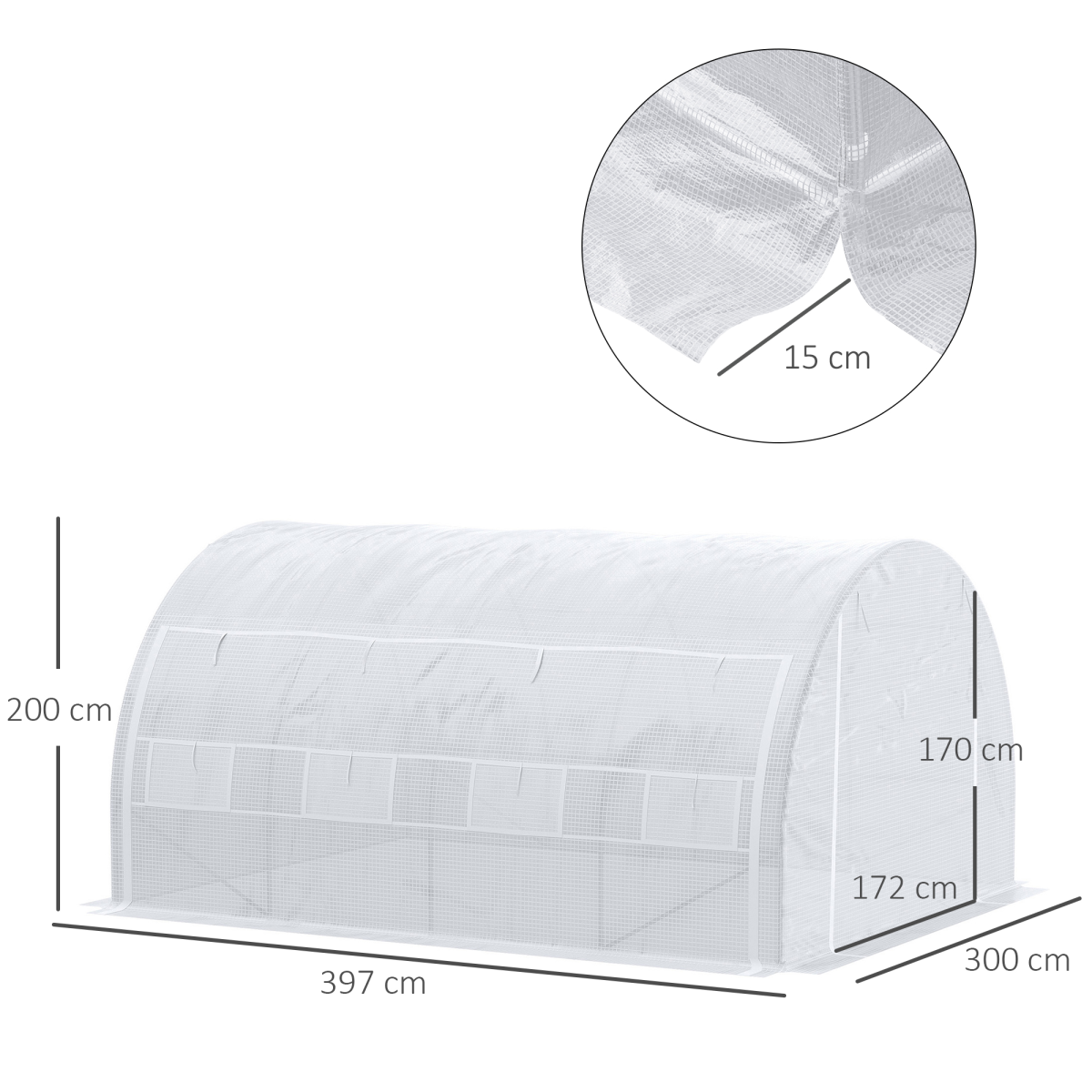 Outsunny 4 x 3 x 2m Walk-in Polytunnel Greenhouse with Steel Frame, Roll-Up Sides & 8 Windows, White