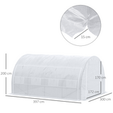 Outsunny 4 x 3 x 2m Walk-in Polytunnel Greenhouse with Steel Frame, Roll-Up Sides & 8 Windows, White