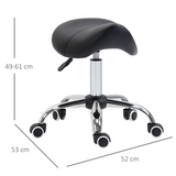 PU Leather Saddle Stool with Padded Seat & 5 Wheels – Adjustable Height Salon Stool, Black