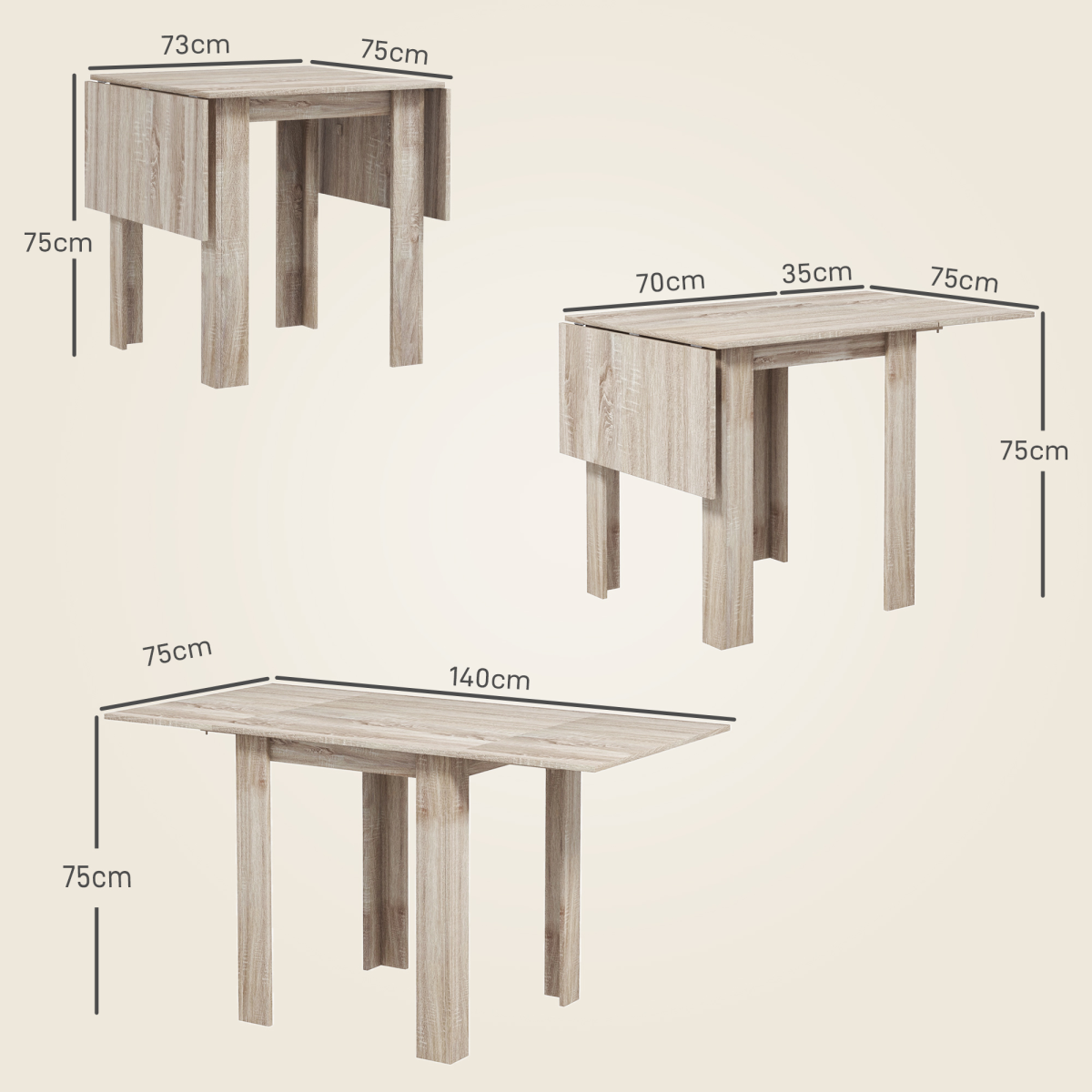 HOMCOM Extendable Folding Drop Leaf Dining Table – Space-Saving Table for 2–4 Seats