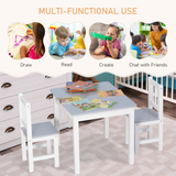 Kids Table and Chair Set, 3-Piece Wooden Table with 2 Chairs – Playroom Furniture for Ages 3+, Grey and White
